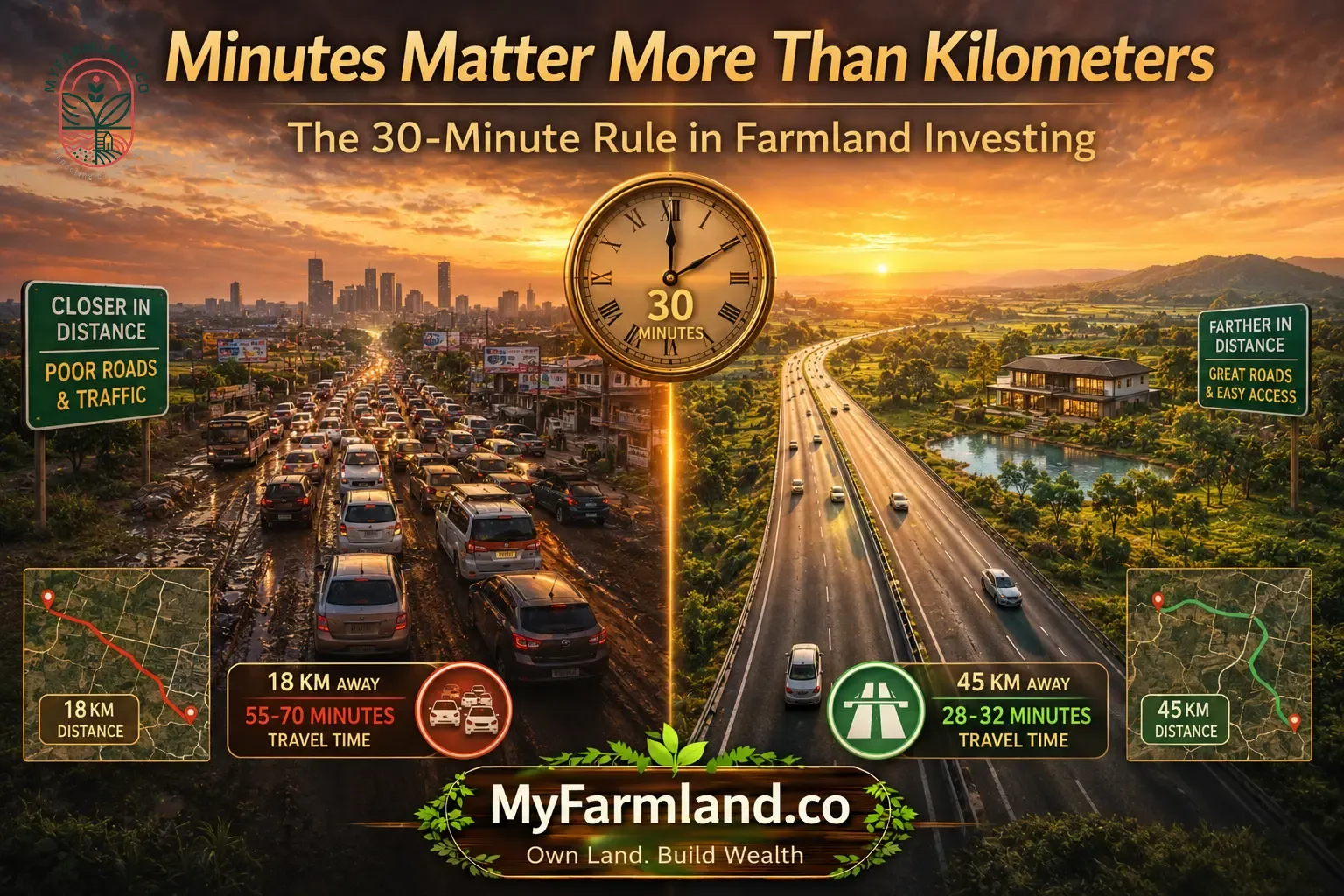 The 30-Minute Rule: Why Travel Time Is Becoming the Biggest Factor in Farmland Investment | MyFarmland.co